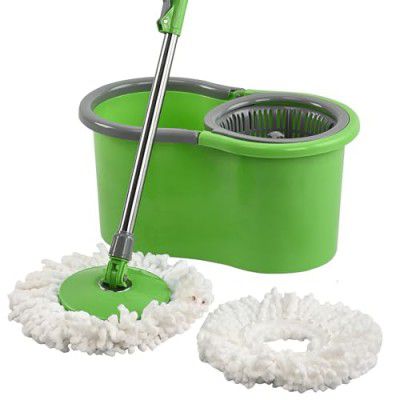 Kuber Industries Plastic 10L Spin Mop Bucket | Extendable Handle Moppers for Cleaning Floor with 2 Refills | Pocha Stick - (Green)
