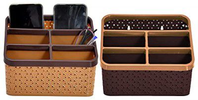 Kuber Industries Plastic 2 Pieces Multi-Purpose Large Size Compact Desk Storage Organizer Stationary Box for Case Pen Pencil Holder, Plastic Cosmetics, Make Up Organizer Container