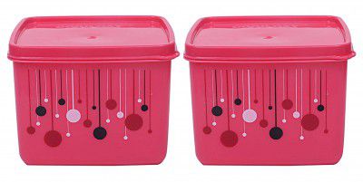 Kuber Industries Plastic 2 Pieces Multipurpose Storage Container Set 1000 ML (Pink) - CTKTC23288,standard