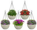 Kuber Industries Plastic Hanging Flower Pot for Balcony & Railing Set of 5 (White) 53KM3838...