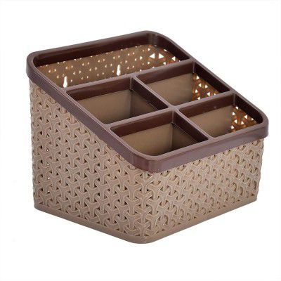 Kuber Industries Plastic Multi-Purpose Organizer | Compact Desk Makeup Size Large (Brown)