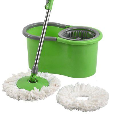 Kuber Industries Plastic Spin Mop Bucket | Extendable Handle Moppers for Cleaning Floor (Green)