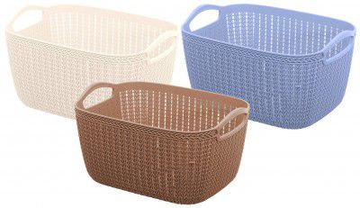 Kuber Industries Unbreakable Plastic 3 Pieces Multipurpose Large Size Flexible Storage Baskets/Fruit Vegetable Bathroom Stationary Home Basket with Handles (Brown & Cream & Grey) -CTLTC37857