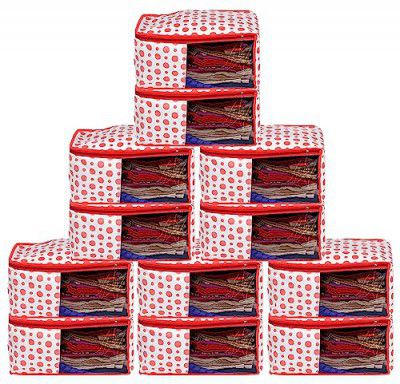 Kuber Industries Polka Dots Blouse Cover Bags With Zip|Wardrobe Organizer For Clothes|Washable Small Clothes Storage Bag|Durable Zipper & Transparent Window|Pack of 12 (Red)