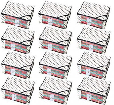 [24 Pcs] Kuber Industries Polka Dots Designer Saree Cover/Regular Cloth Bag/Wardrobe Organiser (Ivory) VARSC008