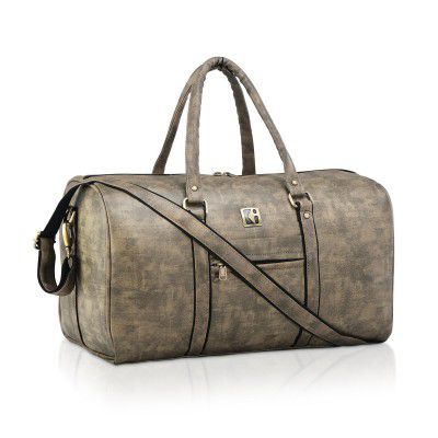 Kuber Industries Premium Leather Duffle Bags for Travel for Women & Men Sandstone Brown