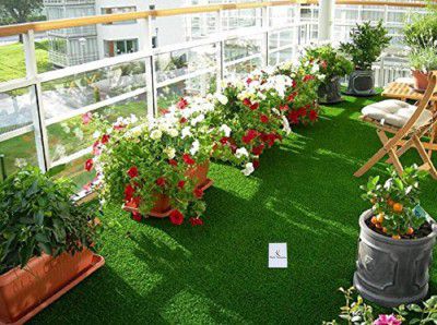 Kuber Industries PVC 45 MM Grass Mat for Balcony - 40x120 Green