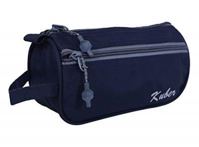 Kuber Industries Rexine Toiletry Organizer|Portable & Durable Travel Shaving Doop Kit with Fornt Zipper and Carrying Strip (Navy Blue)