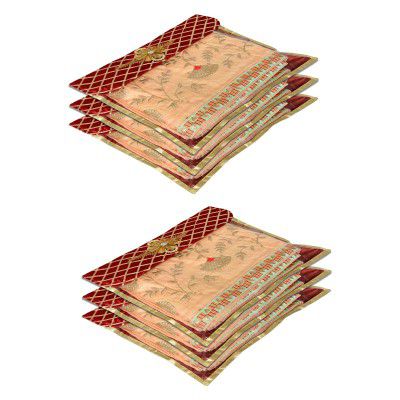 Kuber Industries Saree Cover Bag | Clothes Storage Bag | Single Packing Saree with Velcro | Wardrobe Organizer | Cloth Storage Organizer | Check Jama Brooch-Design | Pack of 6 | Maroon