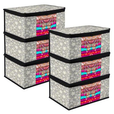 Kuber Industries Saree Cover Bag | Zip Closure Saree Cover Bag | 9 inch | Pack of 6 | Black