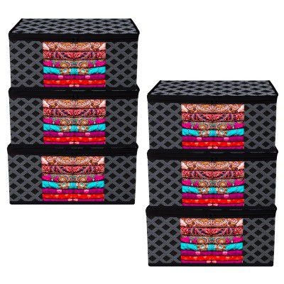 Kuber Industries Saree Cover Bag | Check-Design | 9 inch | Pack of 6 | Black