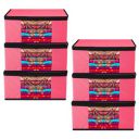 Kuber Industries Saree Cover Bag | Zip Closure Saree Cover Bag | Clothes Storage Bag | Wardrobe Organiser for Suit | Transparent Window Saree Cover Bag | Plain-Black Border | 9 inch | Pack of 6 | Pink...