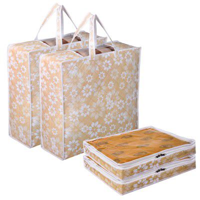 Kuber Industries Saree Cover & Blanket Cover | Set of 4 | Golden