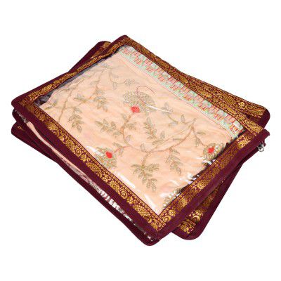 Kuber Industries Saree Cover | Cloth Storage Bag | Zip Closure Saree Cover | 3 Inch | Pack of 2 | Maroon