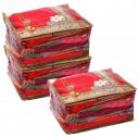 Kuber Industries Saree Covers with Zip|Clothes Storage Bag|Garment Bag for Travel, Wedding, Storage|Bow Design|Transparent PVC|Set of 3 (Gold)...