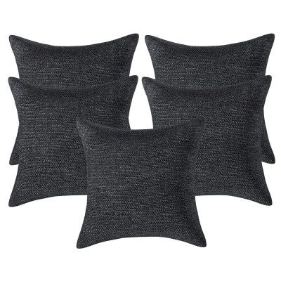 Kuber Industries Self Design 5 Piece Jute Cushion Cover Set - 16x16, Black