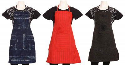 Kuber Industries Self Design Cotton 3 Piece Kitchen Apron with Front Pocket Set - Red