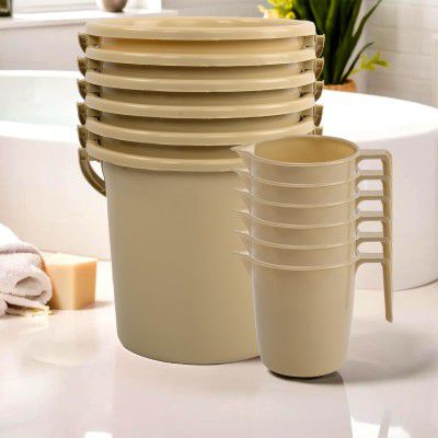 Kuber Industries Set of 12 Bathroom Combo Set | Bathing Set | 6 Piece Bucket & 6 Piece Mug Combo for Bathroom | Beige