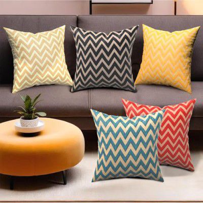 Kuber Industries Set of 5 Washable & Removable Sofa Pillow Cover for Living Room | Zig Zag Golden - Multicolour