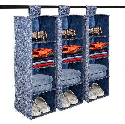 Kuber Industries Shoe Rack | 4 Shelf Foldable Storage Rack | Pack of 3 | Navy Blue