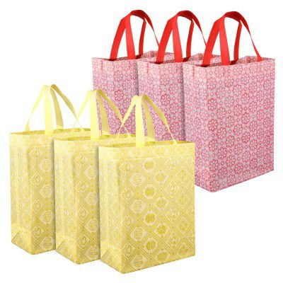 Kuber Industries Shopping Handbag | Grocery Handbag | Shopping Bag | Grocery Shopping Bag | Reusable Shopping Bags | Vegetable Bag | Carry Bag | Pack of 6 | Multicolor