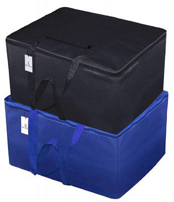Kuber Industries Small Size Lightweight Foldable Rexine Jumbo Underbed Storage Bag with Zipper and Handle -Pack of 2