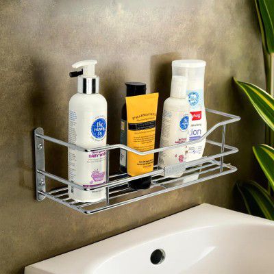 Kuber Industries Stainless Steel Bathroom Shelf for Wall - Washroom Organizer Shampoo
