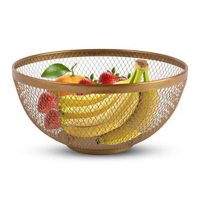 Kuber Industries Stainless Steel Mesh Fruit Basket For Dining Table | Multipurpose & Easy-to-Clean Veg Basket | HW-14-GD | Gold