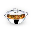 Kuber Industries Tri-ply Stainless Steel Kadhai with lid I Induction Base I 1.6 litres Capacity I 20cm Diameter I Extra Deep Frying Pan I Riveted Handles...