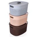 Kuber Industries Unbreakable Small Multipurpose Storage Baskets with lid|Design-Netted|Material-Plastic|Shape-Oval|Color-Brown,Beige and Grey|Pack of 3...