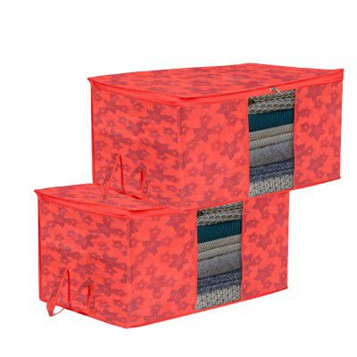 Kuber Industries Underbed Storage Bag | Clothes Storage Bag Pack of 2 | Red