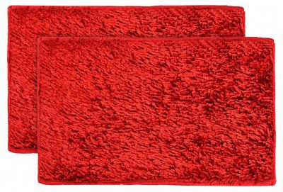 Kuber Industries Velvet Shaggy Premium Heavy Duty Doormat, (Set of 2, Red, Standard)