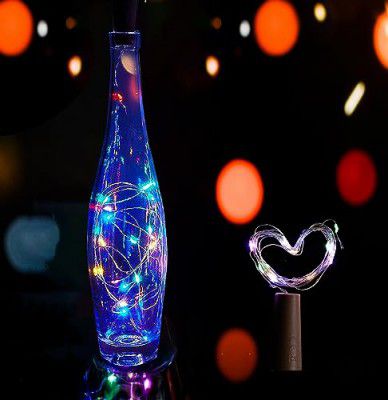 Kuber Industries Wine Bottle String Lights | 20 LED Bottle Cork Copper Wire String Lights | Wine Bottle Lights for Home Decoartion | Battery Powered | Multi