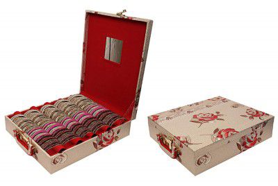Kuber Industries Wooden 2 Pieces Five Rod Bangle Storage Box with Lock System (Gold) -CTKTC6850