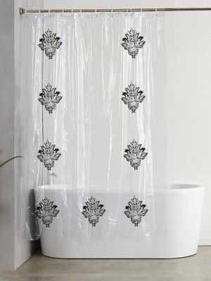Kuber IndustriesTransparent & Black Printed Shower Curtain With Hooks