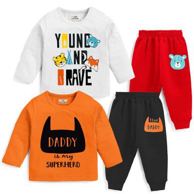 Kuchipoo Baby Boy Regular Fit Cotton T-Shirts and Pyjamas Set
