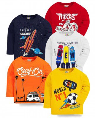 Kuchipoo Boys Full Sleeves Regular Fit Cotton T-Shirts ( Pack Of 5 )