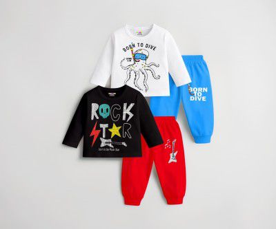KUCHIPOO Kids Regular Fit Cotton T-Shirts and Pyjamas Set