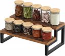 Kundi Rustic Wood Spice Rack Shelf, kitchen organizer rack, rack stand, Kitchen Counter Organiser, Dark Brown (4) (2 Shelves)...