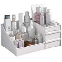 KUNZHAN Plastic Large Makeup Desk Organizer With Drawers,Desktop Finishing Dresser Skin Care Shelf,Cosmetics Storage Box For Nail Polish,Lipstick,Brushes,Jewelry...