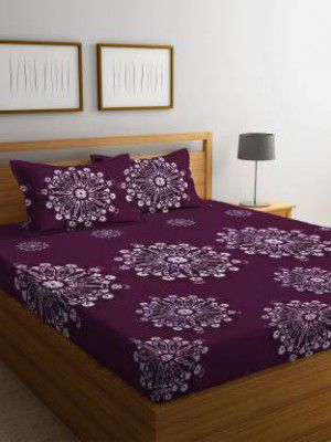 KURRY HOME FURNISHING 250 TC Microfiber Double Floral Fitted (Elastic) Bedsheet  (Pack of 1, Maroon)
