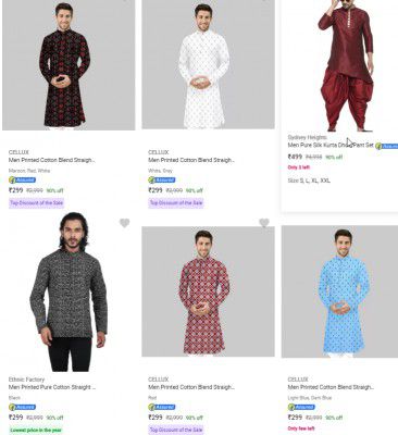 Kurtas, Ethnic Sets, Sherwanis @ ₹299