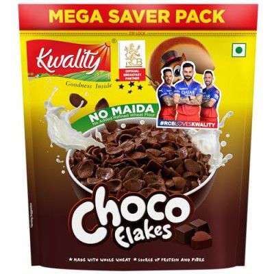 Kwality Choco Flakes 1kg | Made with Whole Wheat, No Maida Chocos | Source of Protein & Fiber | Richness of Chocolate | Healthy Food & Breakfast Cereal