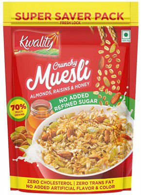 Kwality Crunchy Muesli Almonds, Raisins and Honey- No Added Refined Sugar - Supersaver Pack 800g