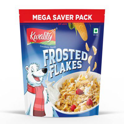 Kwality Frosted Flakes - Made with Golden Corns, 99% Fat Free, Natural Source of Vitamin, Iron and Protein 1Kg