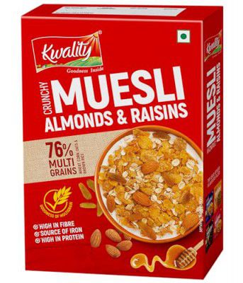 Kwality RCB Muesli Crunchy 400g | 76% Multi Grains with Almonds, Raisins & Honey (RCB)