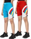 KYDA KIDS 100% Cotton Trendy Rainbow Embroidery Shorts for Girls - Regular Fit Summer Girls Shorts, Multicolored, Pack of 2...