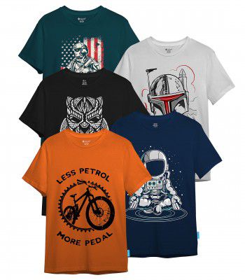 KYDA KIDS® Boys Cotton Printed Round Neck T-Shirts - (Pack of 5)
