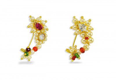 KYOOT JEWELS Small Size Traditional Maharashtrian Banu Nath Nose ring without piercing Pearl Gold Plated Nath Clip On Nose Ring For Women