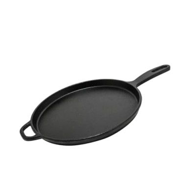 kyyte Cast Iron Pre-Seasoned Flat Tawa 25 cm Dia with Long Handle